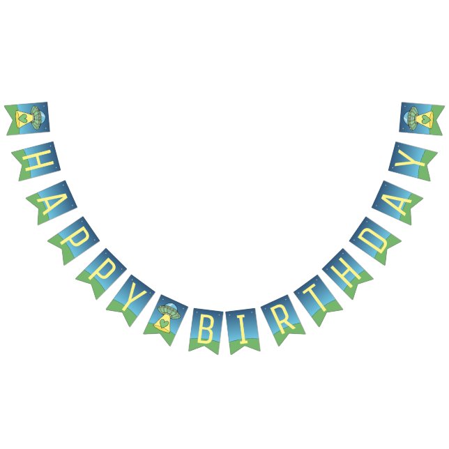 Bandeirinha Feliz aniversário da Alienígena de OVNI Verde (Todos)