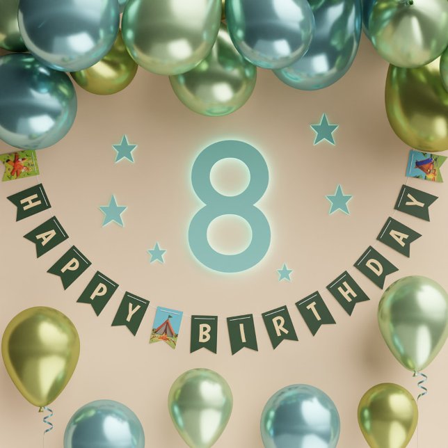 Bandeirinha Feliz Aniversário da Festa de aniversário de Campa (Green Camping Birthday Party Happy Birthday Bunting Flags)