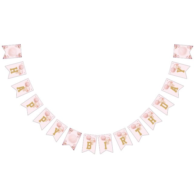 Bandeirinha Feliz Aniversário da Garota de Luxo de Basquete (Todos)