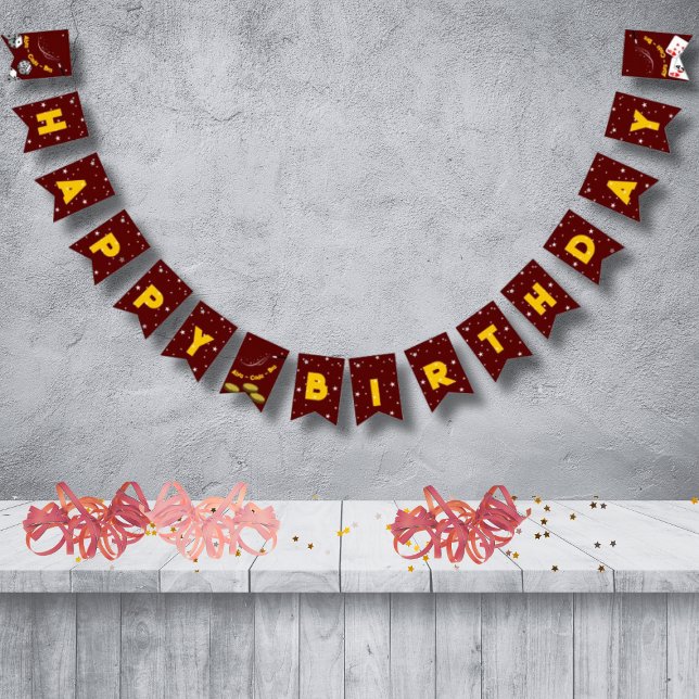 Bandeirinha Feliz Aniversário da Magia Vermelha e Amarela (Red & Yellow Magical Happy Birthday Bunting Flags)