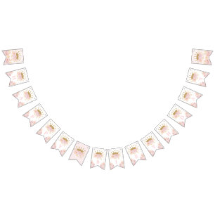 Bandeirinha Feliz aniversário da Princesa Real Dourada Rosa