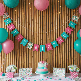 Bandeirinha Feliz Aniversário da Selva Tropical Colorida