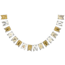 Bandeirinha Feliz aniversário da Wonderland de inverno Dourada