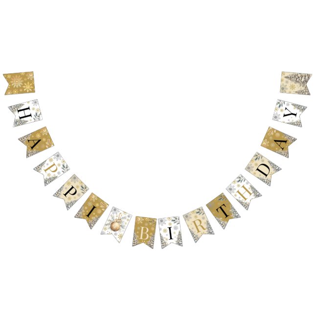 Bandeirinha Feliz aniversário da Wonderland de inverno Dourada (Todos)