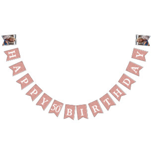 Bandeirinha Feliz Aniversário de 50 anos Foto Brilho Dourado R