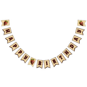 Bandeirinha Feliz aniversário de chocolate coberto de morangos