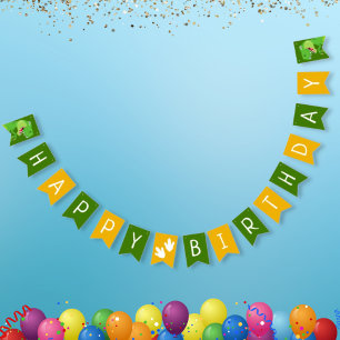 Bandeirinha Feliz aniversário Dinossauro T-Rex Partido Verde