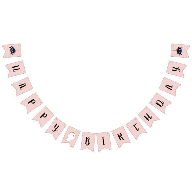 Bandeirinha Feliz Aniversário do Dia das Bruxas Rosa (Todos)