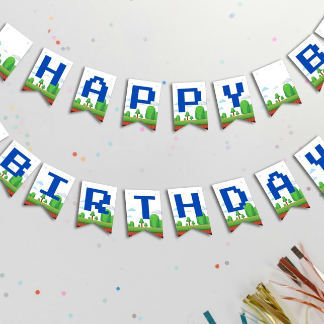 Bandeirinha Feliz Aniversário do Jogo de Vídeo Retro (Retro Video Game Happy Birthday Bunting Flags
)