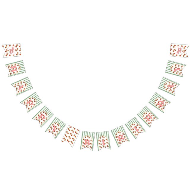 Bandeirinha Feliz Aniversário do Morango Verde e Branco (Todos)