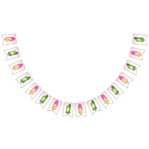 Bandeirinha Feliz aniversário do picolé rosa e verde