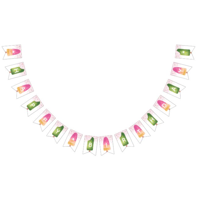 Bandeirinha Feliz aniversário do picolé rosa e verde (Todos)