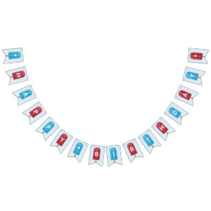 Bandeirinha Feliz Aniversário do Picolé Vermelho, Branco e Azu