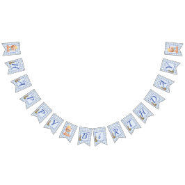 Bandeirinha Feliz Aniversário do Teddy Bear Blue Gingham