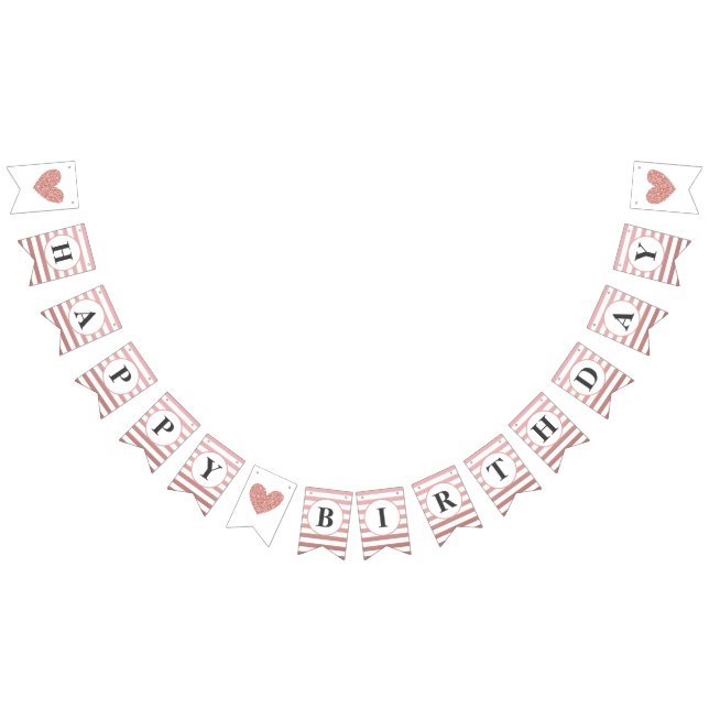 Bandeirinha Feliz Aniversário Festa Chic Faixa Dourada Rosa (Todos)