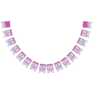 Bandeirinha Feliz aniversário Festa de Bolinhas Púrpuras, Rosa