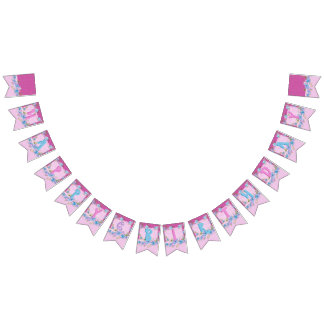 Bandeirinha Feliz aniversário Festa de Bolinhas Púrpuras, Rosa