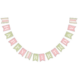 Bandeirinha Feliz Aniversário Floral de Madeira Rústica Verde