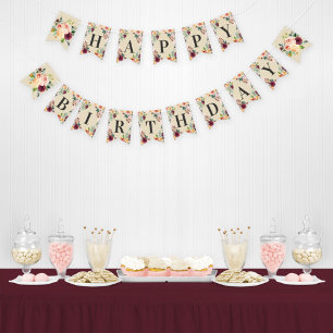 Bandeirinha Feliz Aniversário Floral Vintage