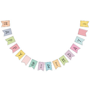 Bandeirinha Feliz aniversário Gingham Rainbow Bunting Flags