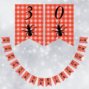 Bandeirinha Feliz Aniversário Grande Xadrez Vermelha de Formi