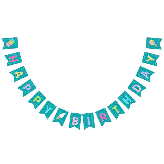 Bandeirinha Feliz aniversário I Festa de Piscina l Dessert Flo (Todos)