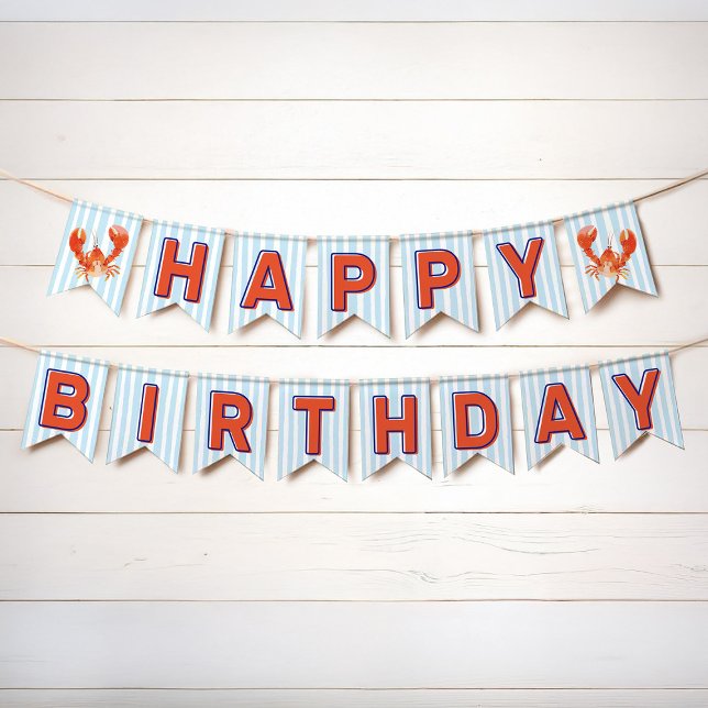 Bandeirinha Feliz Aniversário Lagosta Náutica (Criador carregado)