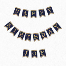 Feliz Aniversário Marinho Azul Dourado  3 Letras N