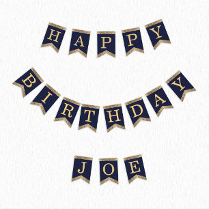 Bandeirinha Feliz Aniversário Marinho Azul Dourado 3 Letras N