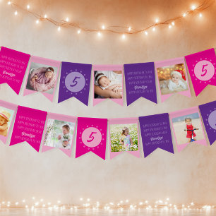 Bandeirinha Feliz aniversário para você qualquer foto rosa púr