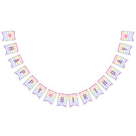 Bandeirinha Feliz Aniversário Pastel Rainbow White Stripes