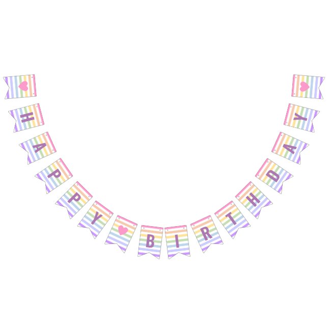 Bandeirinha Feliz Aniversário Pastel Rainbow White Stripes (Todos)