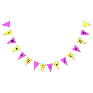 Bandeirinha Feliz Aniversário rosa e amarelo