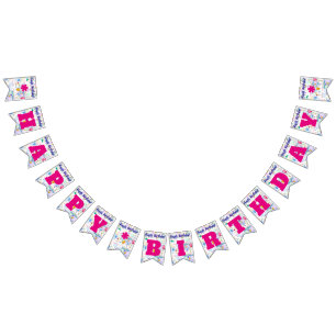 Bandeirinha Feliz Aniversário Rosa Quente/Personalizar Bandeir