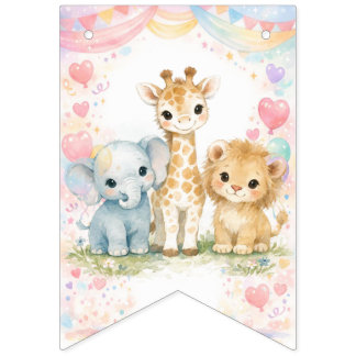 Bandeirinha Feliz Aniversário Safari Animais Menino Azul