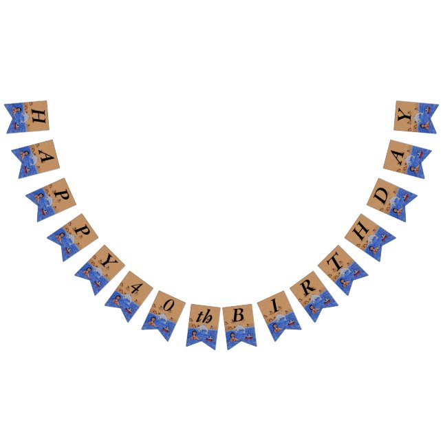 Bandeirinha Feliz Aniversário Senhora Gato Nadando em Ocean Be (Todos)