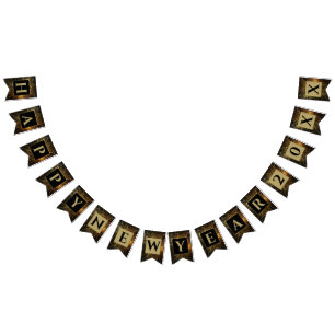 Bandeirinha Feliz ano novo 20XX Dourado e Black Fireworks