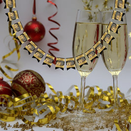 Bandeirinha Feliz ano novo Eve Elegante preto moderno Dourado