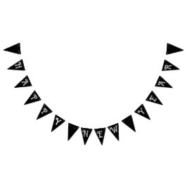 Bandeirinha Feliz ano novo preto estrelado, letras cinzentas