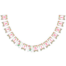 Bandeirinha Feliz Banner de Primeiro Aniversário, Flamingos