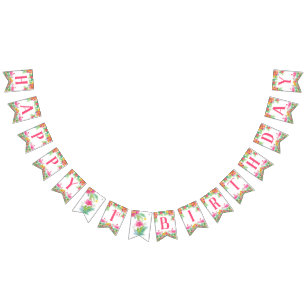 Bandeirinha Feliz Banner de Primeiro Aniversário, Flamingos