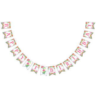 Bandeirinha Feliz Banner de Primeiro Aniversário, Flamingos