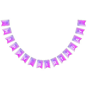 Bandeirinha Feliz Bitrhday Púrpura Rosa Neon Dourado Glitter
