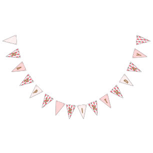 Bandeirinha Feliz Chique de Aniversário, Bolinhas Rosa Rosa R