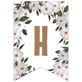 Bandeirinha Feliz Chique de Aniversário, Rosas Brancas