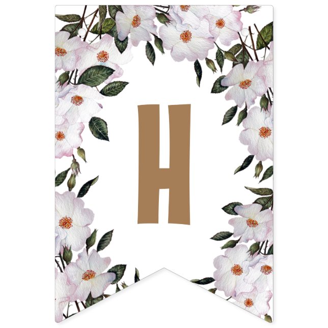 Bandeirinha Feliz Chique de Aniversário, Rosas Brancas (Segunda Bandeira)