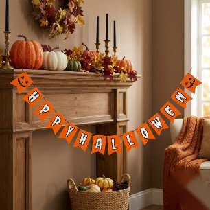 Bandeirinha Feliz Dia das Bruxas de Pumpkin Negro Laranja e Br