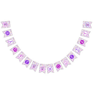 Bandeirinha Feliz Dia do Lobo Roxo Rosa Amarelo Silhueta da Pa