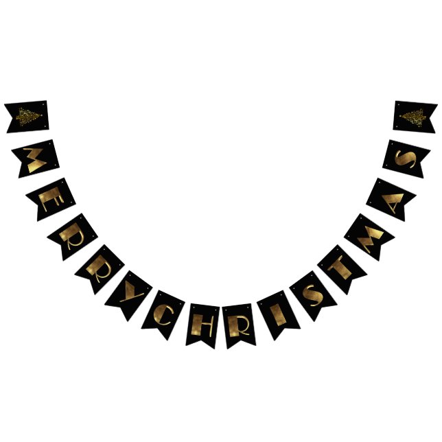 Bandeirinha Feliz Natal Elegante Tipografia Chic Dourada Negra (Todos)