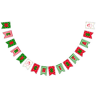 Bandeirinha Feliz Natal Flocos de Neve Vermelha Strikes Papais